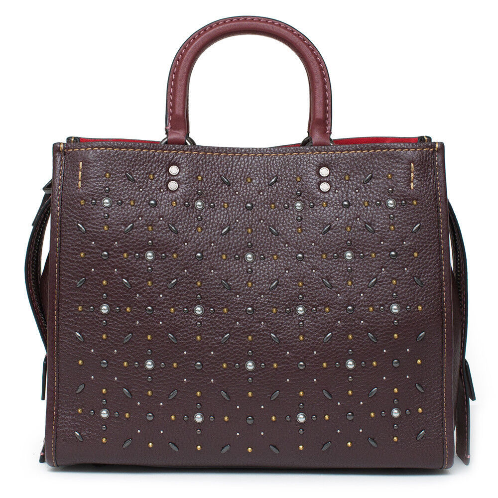 Coach Rogue Prairie Rivets Tote Bag Dark Red Oxblood Leather Rivet Handbag NWT